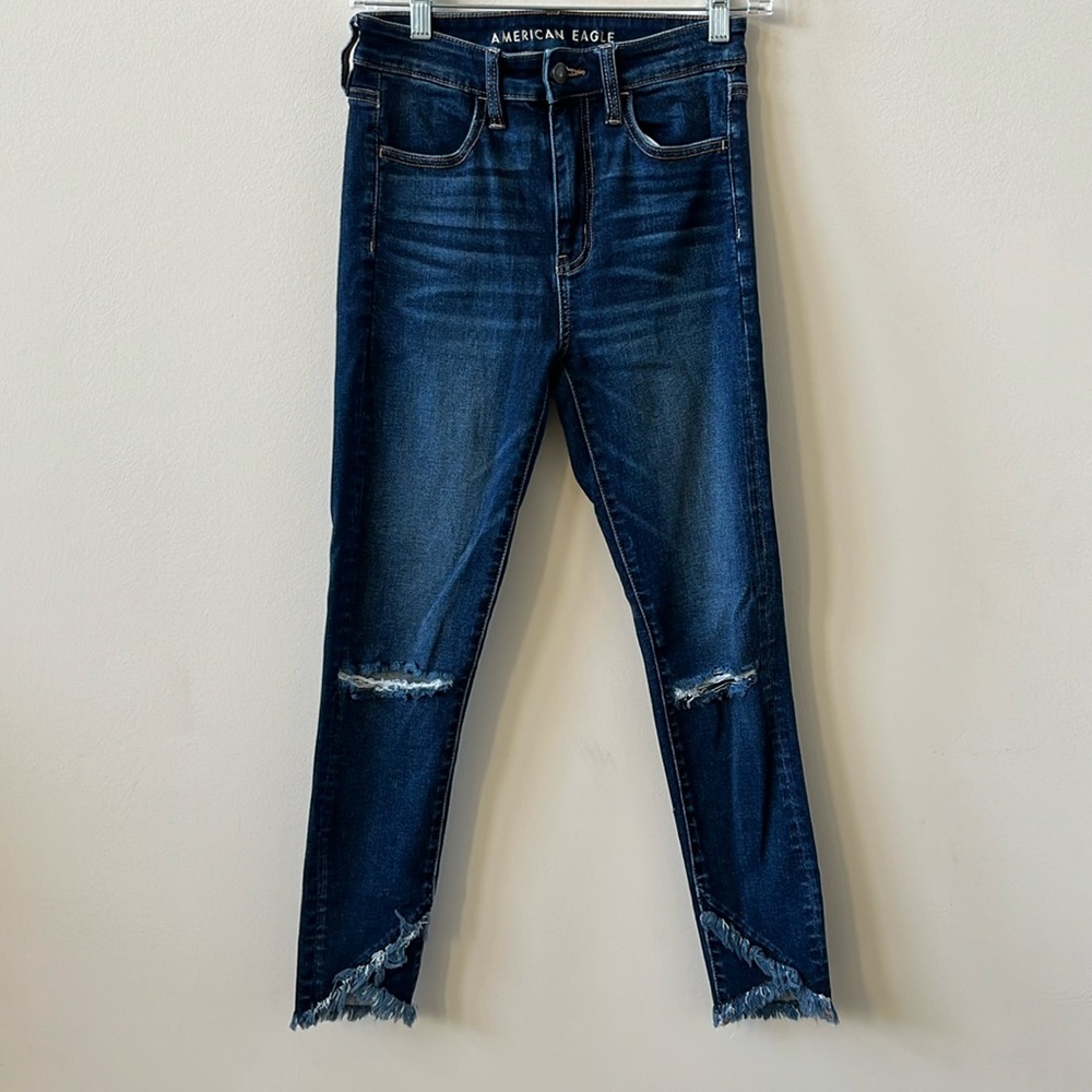 AEO American Eagle Super Hi Rise Jeggings Ripped Dark Wash Size 4